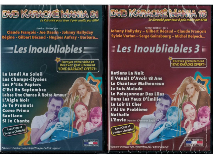 Lot 2 DVD Karaoké Mania ''Les Inoubliables'' 1 et 3 - 20 Titres
