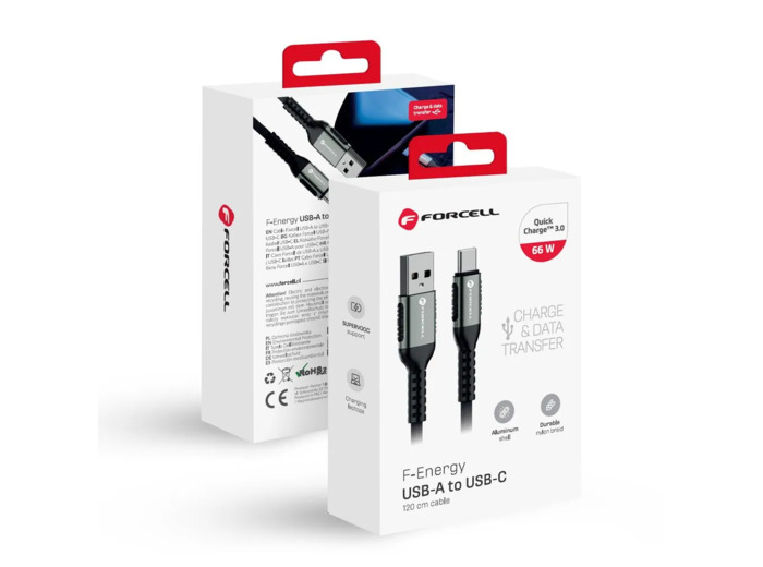 FORCELL F-ENERGY Câble nylon tressé USB-A vers USB-C 3A 66W 1,2m