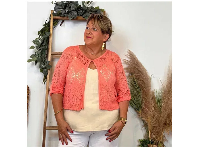 Z132- Gilet court Ajouré 🇮🇹 (corail)