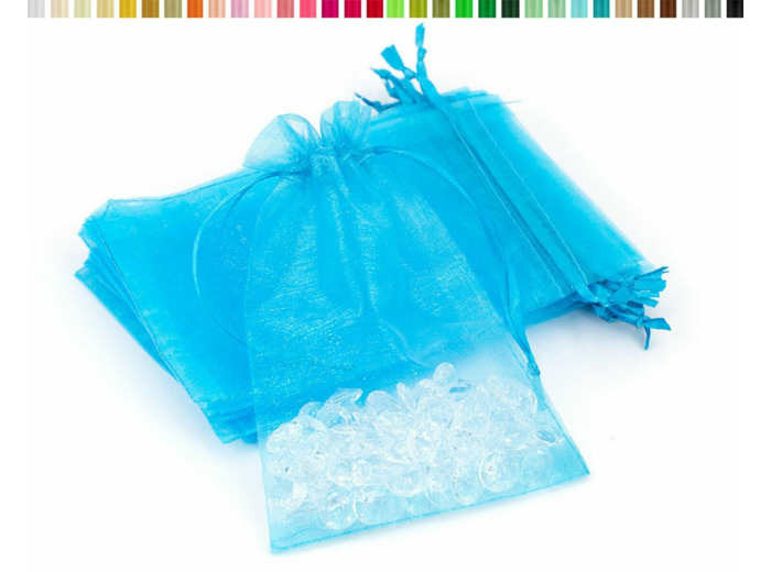 Lot de10 sacs en organza a nouer 7x9 cm pour bijoux turquoise