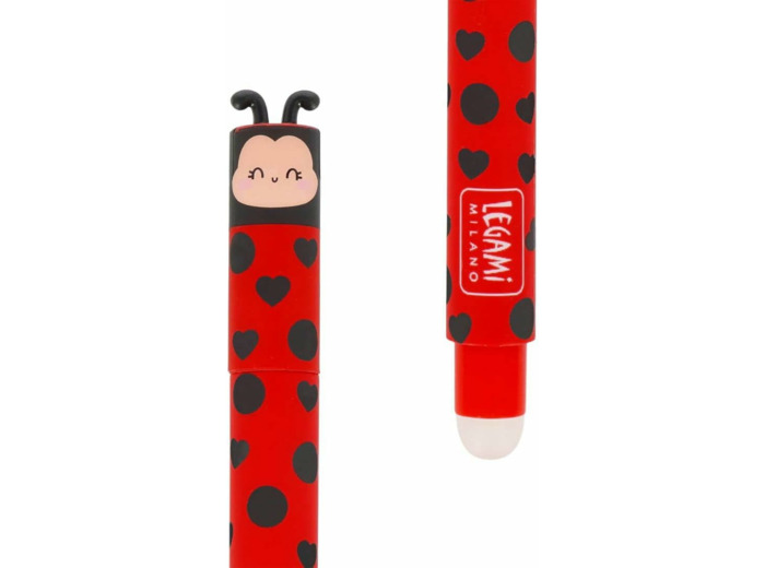 LEGAMI Stylo Gel Effaçable Pointe 0.7mm - Stylo Effaceur Rechargeable - Encre Rouge - Get Lucky Ladybug