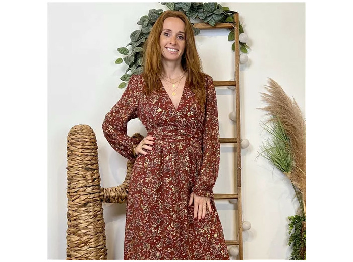 K077- Robe Maëlle fleurettes (T36-T38) (marron)