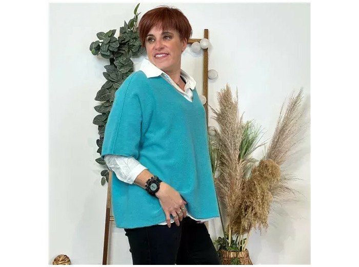 K545- Pull loose Crop-Top (Tu) (bleu turquoise)