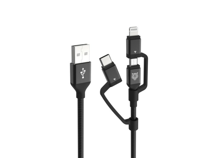 Tiger Lite - TIGER POWER LITE CABLE 3EN1 USB-A USB-C/LIGHTNING/MICRO-USB 1,2M NOIR