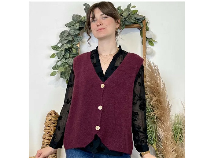 K043- Gilet sans manche en maille (Tu) (bordeaux)