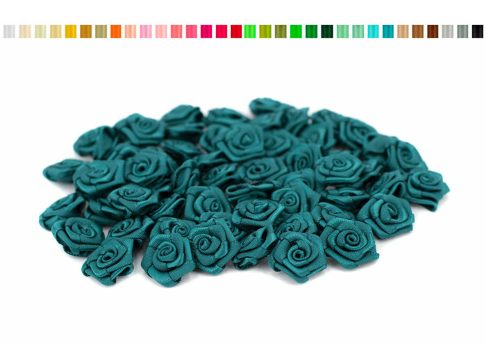 Sachet de 20 petites rose en satin 15 mm BLEU petrol 347
