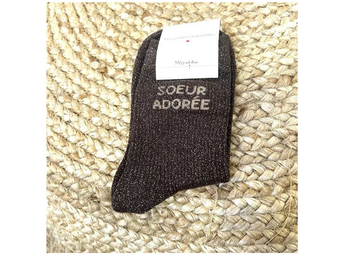 V301- Chaussettes paillettes "Soeur Adorée" (marron)
