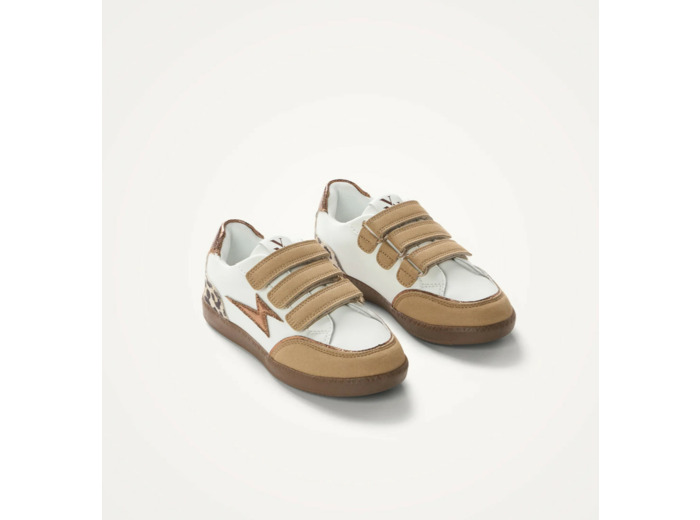 Baskets éclair Mini blanc et camel à semelle rétro - Oxane - Vanessa Wu