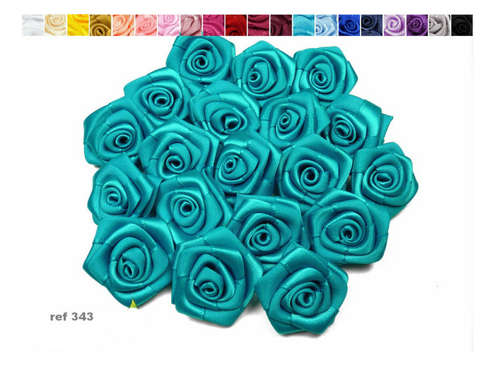 Sachet de 10 roses satin de 3 cm de diametre turqioise fonce 343