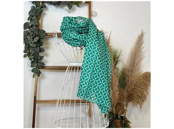 Y513- Foulard imprimé Rosace coton (vert émeraude)