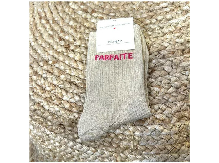V313- Chaussettes paillettes "Parfaite" (beige)