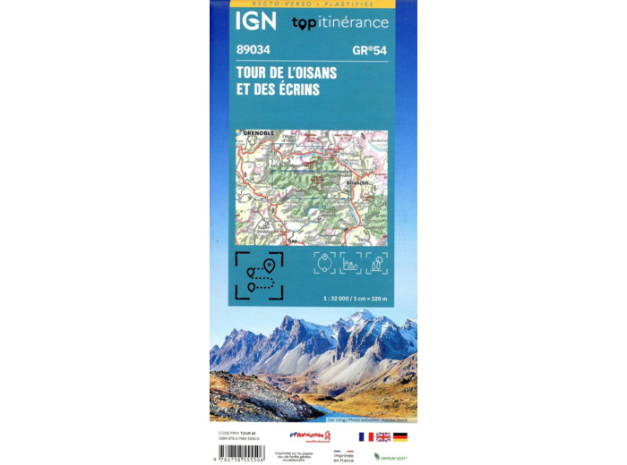 TOUR DE L OISANS ET DES ECRINS GR54 RECTO VERSO PLASTIFIEE