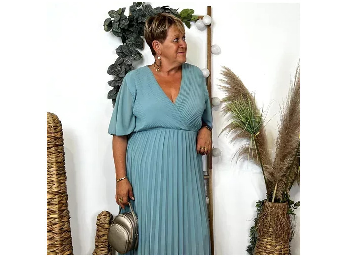 K461- Robe Plissée "Jolies Formes" (Gt) (vert céladon)