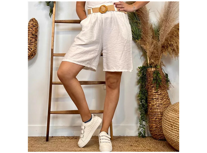 L727- Short Flou Ceinture (Tu) (blanc)