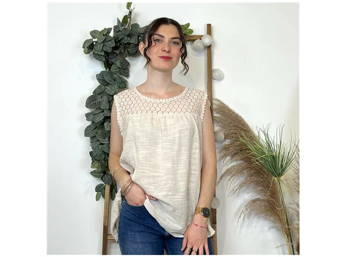 L023- Blouse Brodée (Tu) 🇮🇹 (beige)