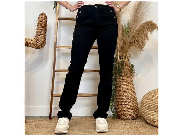 M975- Jean coupe Droite, boutons officier Voggo (T36-T44) (noir)