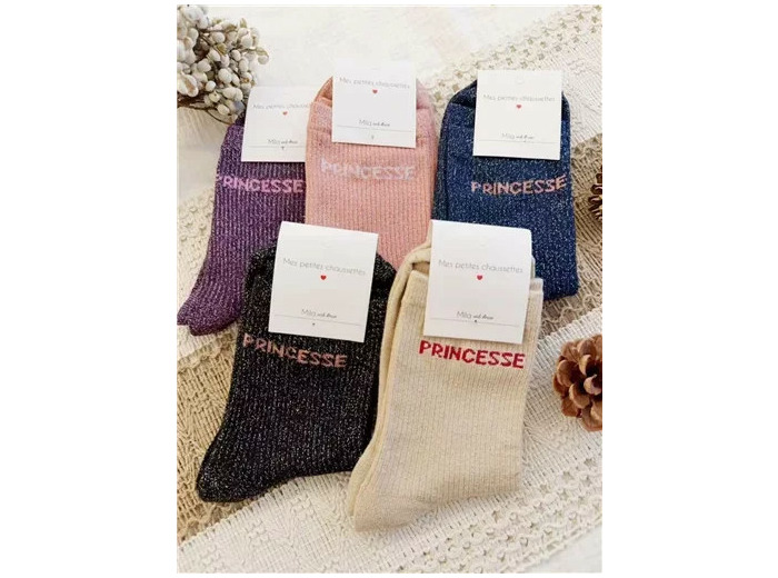 V321- Chaussettes paillettes "Princesse" (noir)