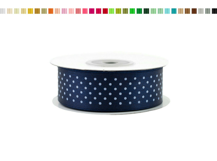 Ruban satin a pois 25mm de large 25m de long Bleu marine