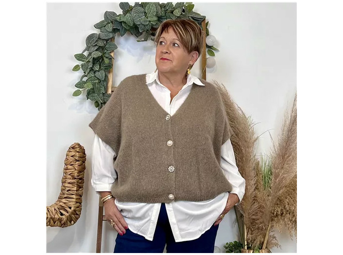Z083- Gilet boutons fantaisies (Gu) (taupe)