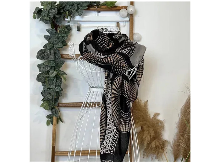 Y540- Foulard motif cercles (noir)