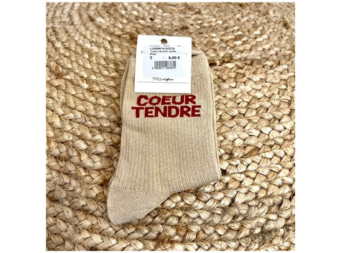 V312- Chaussettes paillettes « Coeur Tendre » (beige)