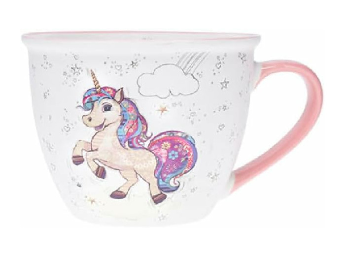 KIUB Bol timbale avec une anse - Motif licorne qui danse - matière porcelaine - contenance 550ML