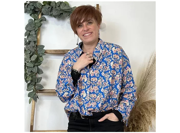 K596- Chemise imprimée Akoz (T36-T42) (bleu royal)