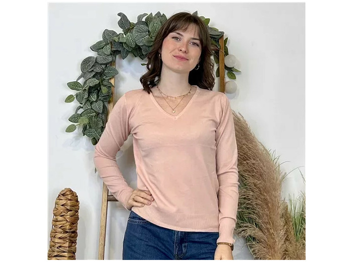 Y372- Pull FIN sans laine «Voggo» (T36-T48) (rose poudré)