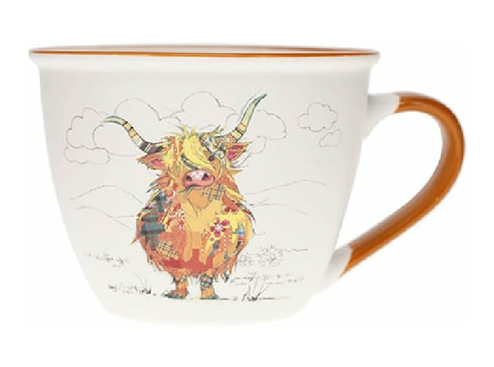 KIUB Bol timbale avec une anse - Motif vache écossaise- matière porcelaine fine - contenance 550ML
