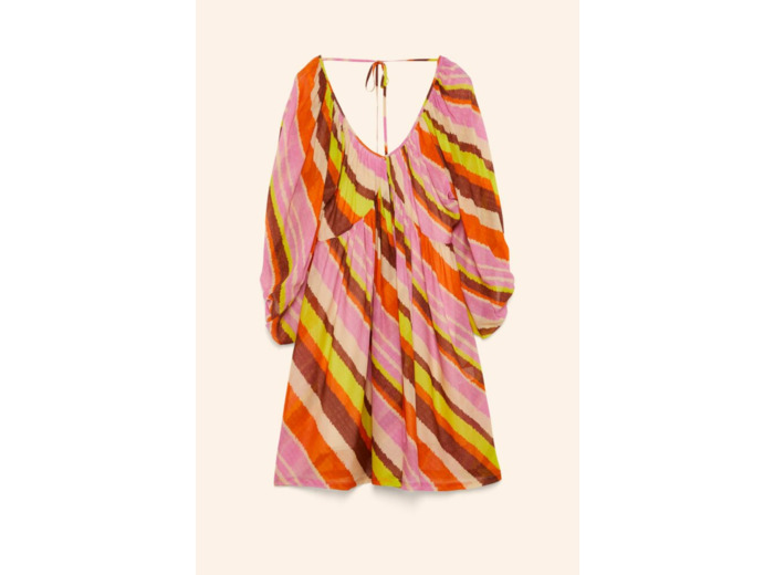 Robe courte froncée en georgette imprimée