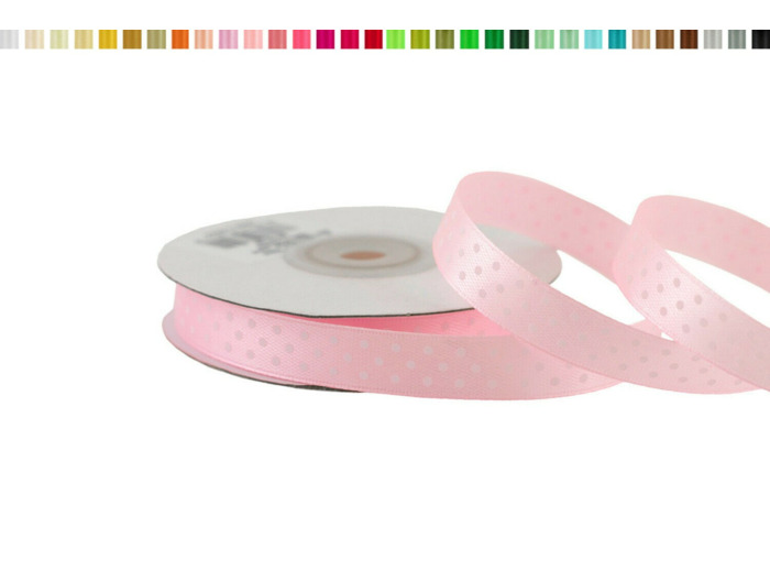 Ruban satin a pois 12mm de large 25m de long rose clair