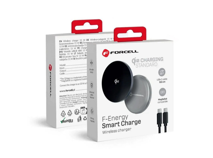 FORCELL F-ENERGY Support de charge intelligent à induction compatible MagSafe 15W avec câble USB-C 1,5m