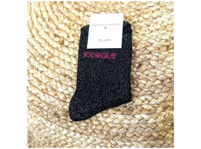 V309- Chaussettes paillettes "iconique" (noir)