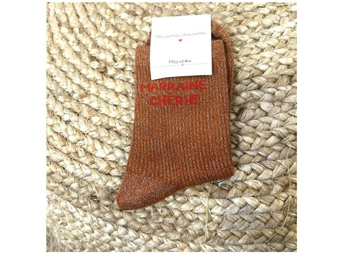 V307- Chaussettes paillettes "Marraine Adorée" (rouille)