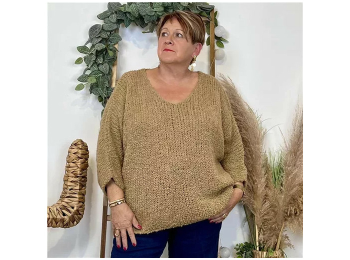 K064- Pull Oversize Maille Bouclette 🇮🇹 (camel)