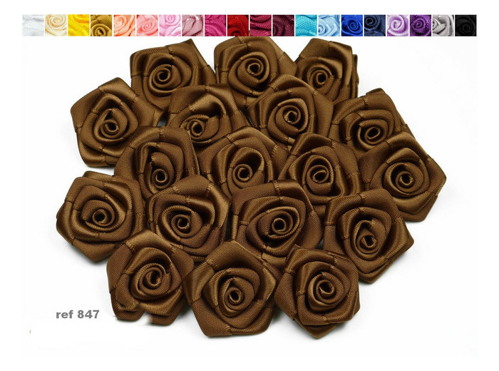 Sachet de 10 roses satin de 3 cm de diametre marron clair 847
