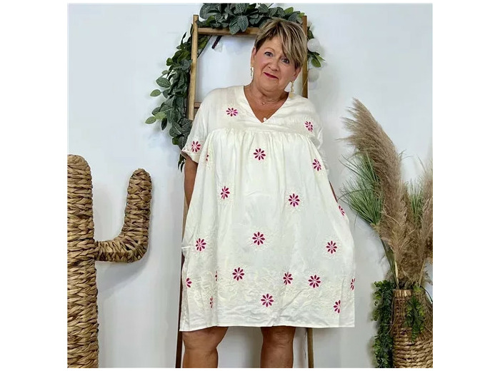 K144- Robe-Short Imprimée (T40-T48) (ecru)