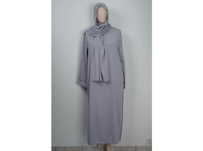 Abaya avec hijab intégré avec surpiqures dorées en Jazz