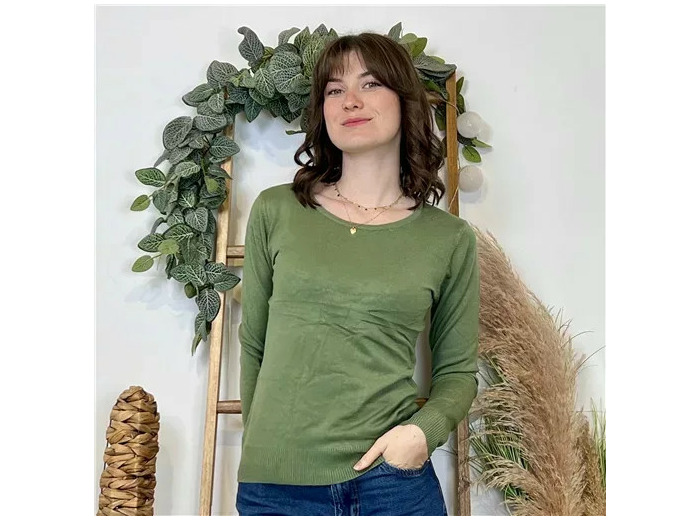 Y376- Pull FIN sans laine «Voggo» (T36-T48) (kaki)