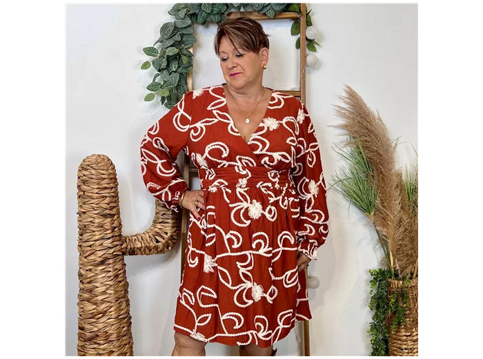 K096- Robe unie brodée (T40-T48) (rouille)
