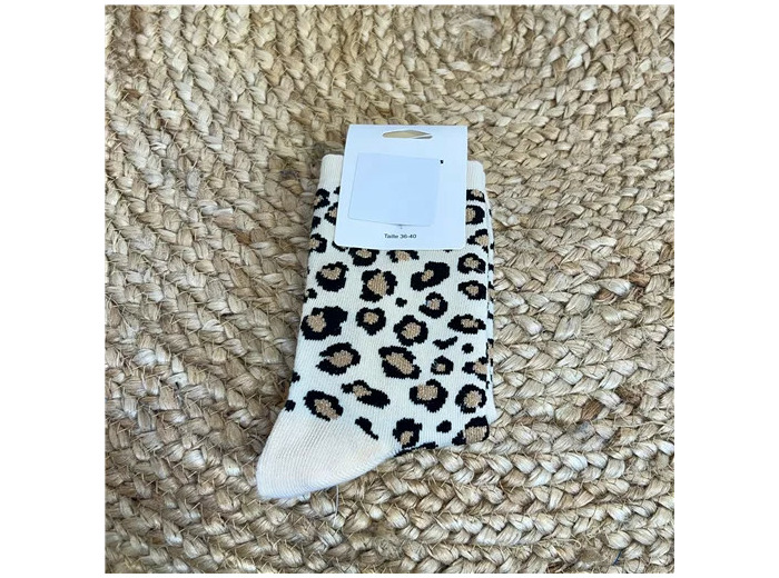 V308- Chaussettes "Léopard" (beige)