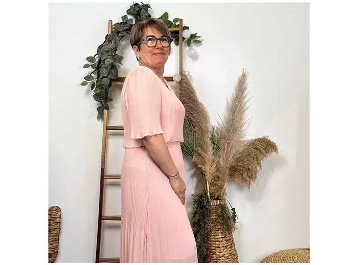 K321- Robe Plissée unie (TU) 🇮🇹 (rose poudré)