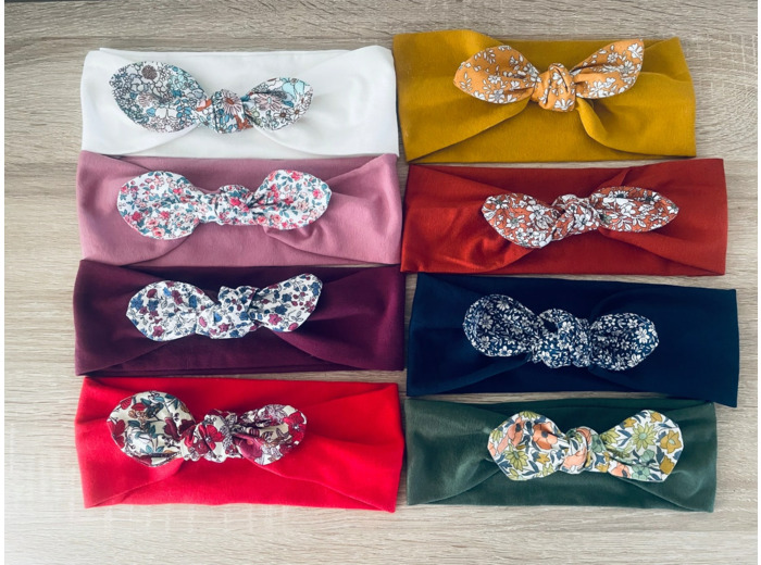 BANDEAUX LARGES BEBE "CONSTANCE" AVEC SON NOEUD LIBERTY