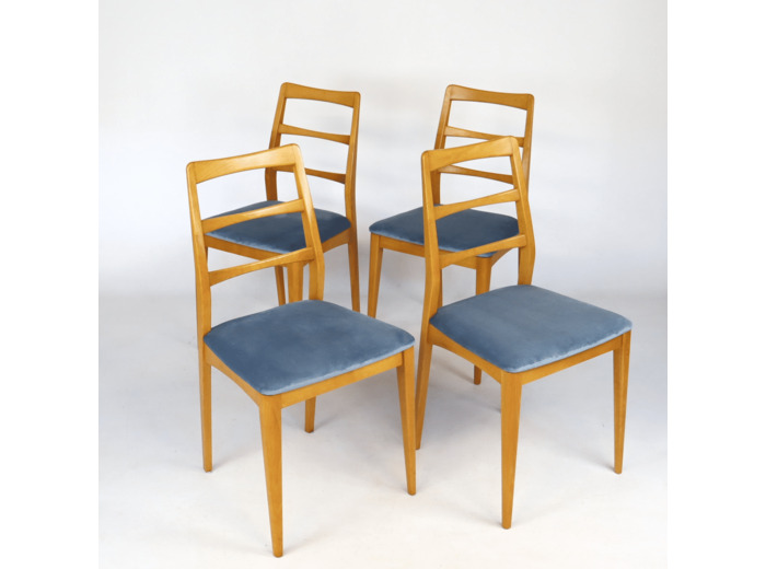 Ensemble de chaises scandinaves velours bleu
