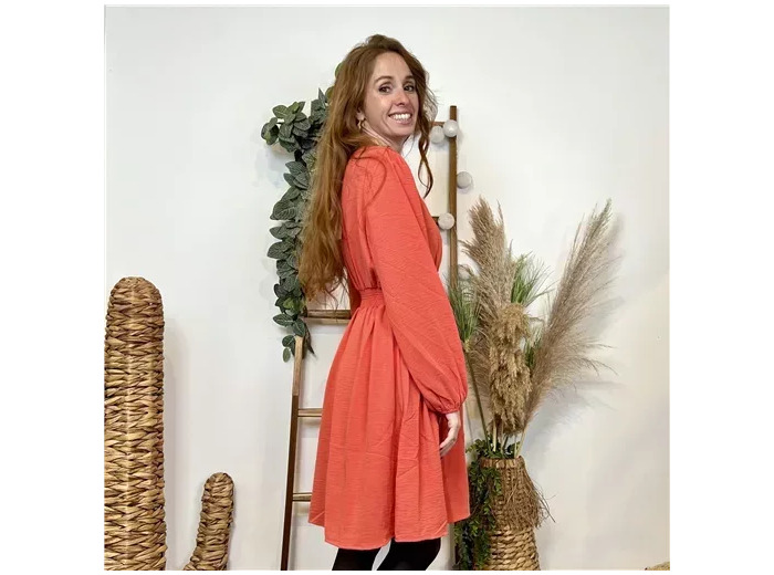 k795- Robe Maëlle unie (T36-T40) (corail)