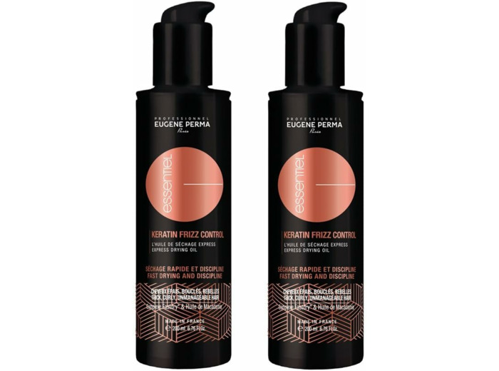 Essentiel Keratin Frizz Control Huile de séchage express Dompte la matière pour cheveux épais, bouclés, rebelles - 200ml