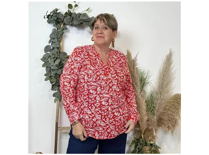 k821- Blouse Feuillage Christy (T44-T52) (rouge)