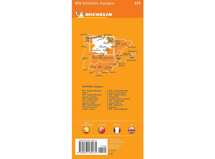 CARTE REGIONALE ESPAGNE NORD-OUEST : CASTILLA Y LEON, MADRID