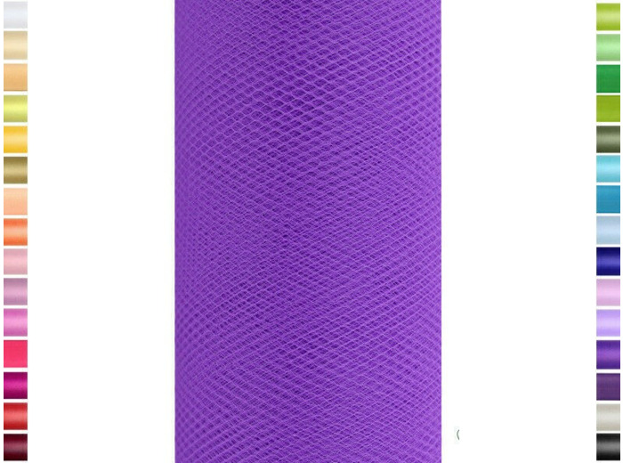 Tulle fin et souple colori mauve de 15 cm de large et 9 m de long vendu en rouleau