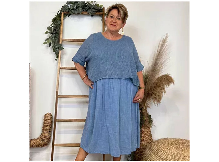 K146- Robe Crop-Top (Tu) (bleu jeans)
